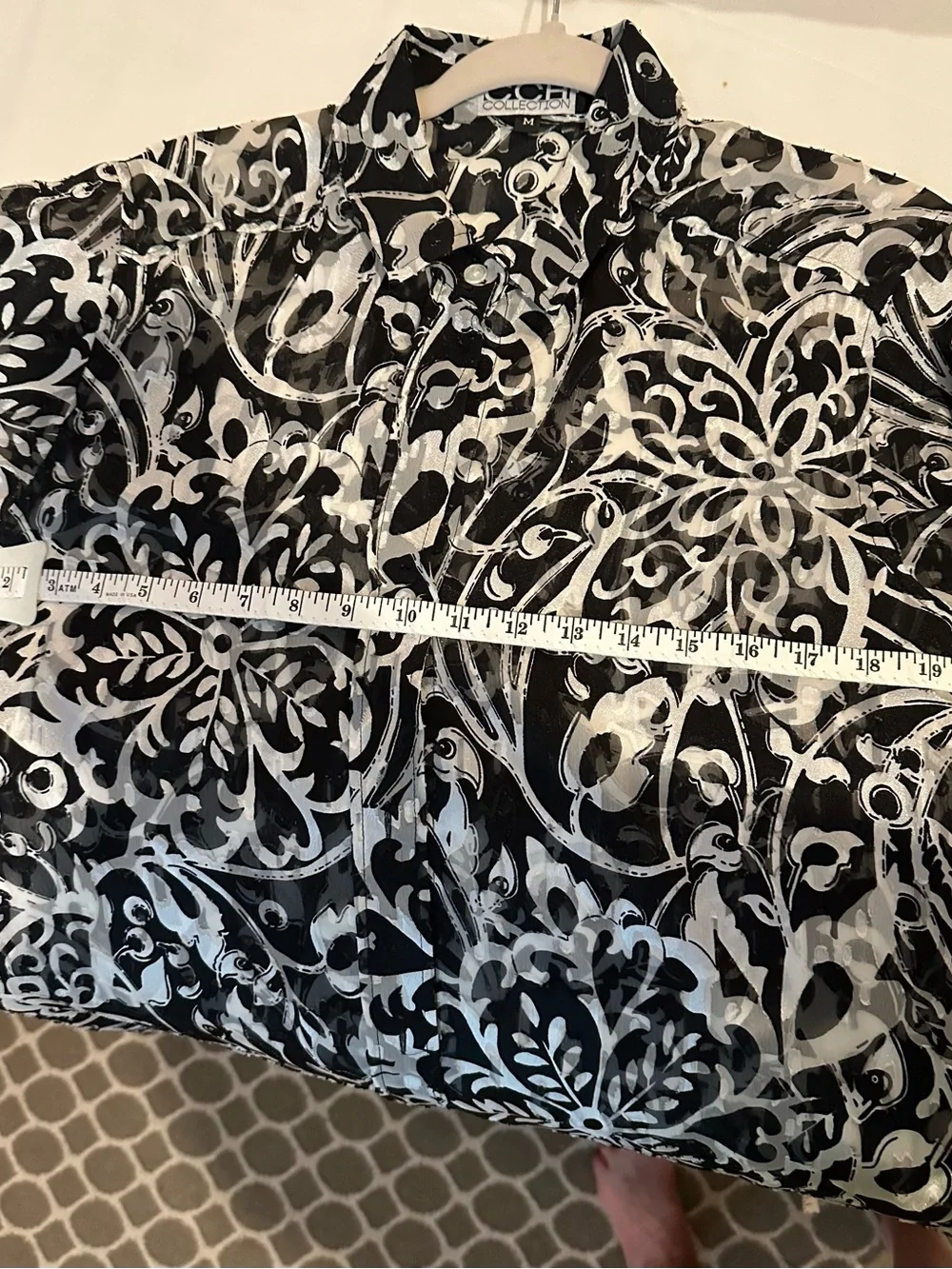 Black & White Sheer Floral Button-Front Blouse